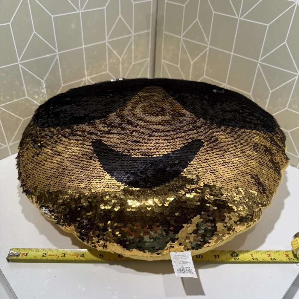 Flipping Reversible Sequin Smiley Face Pillow Yellow &‎ Black Reversible